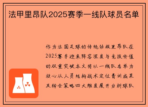 法甲里昂队2025赛季一线队球员名单