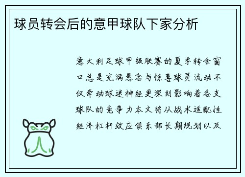 球员转会后的意甲球队下家分析