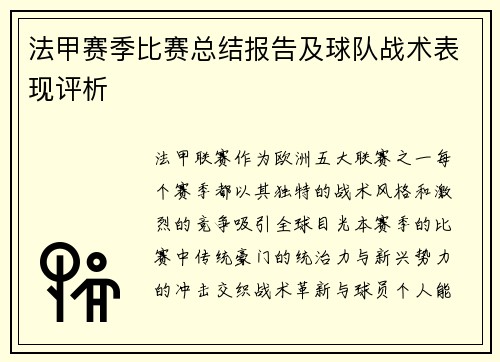 法甲赛季比赛总结报告及球队战术表现评析